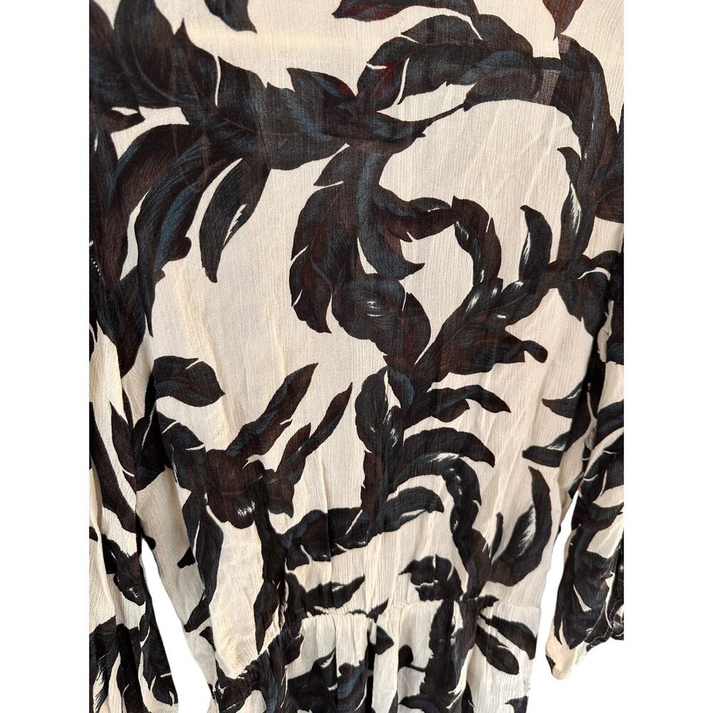 Elan Tropical Leaf Print Romper Swimsuit Coverup, Black/Ivory, size sm - Picture 5 of 6